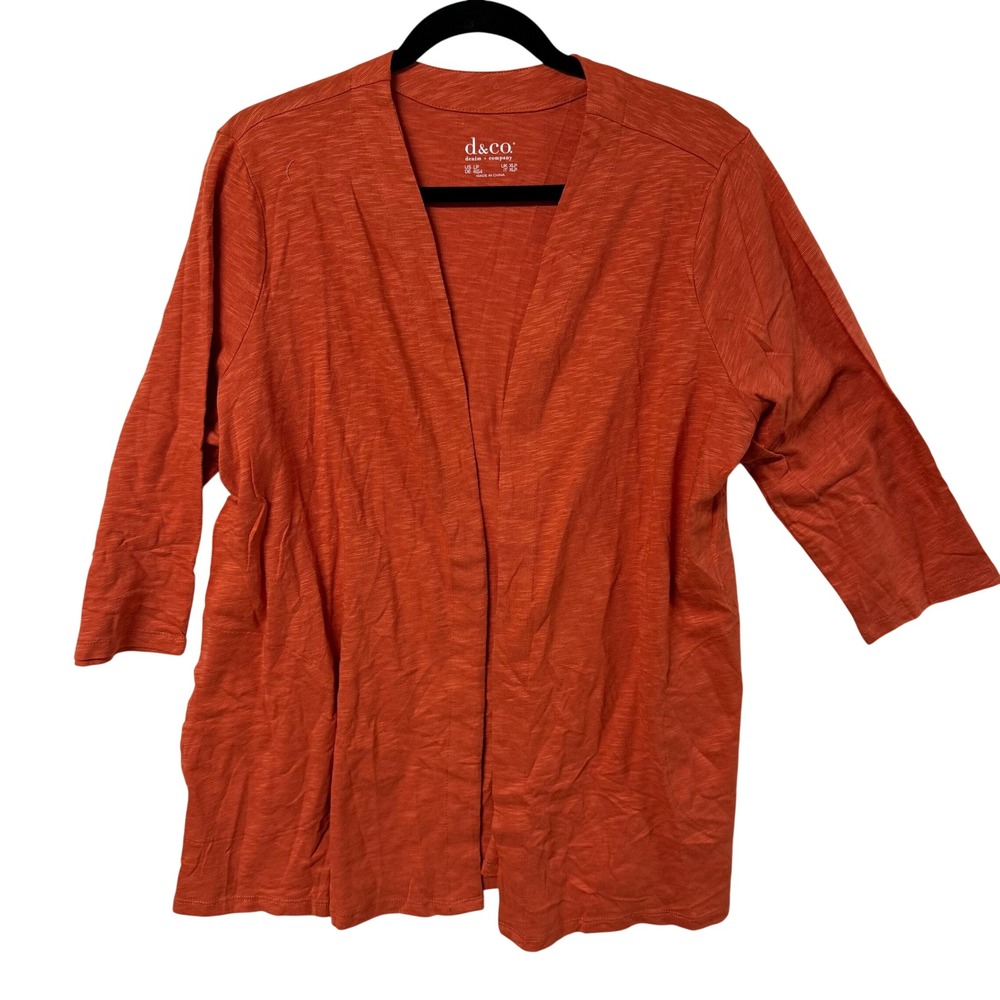 Denim & Co Womens Burnt Orange Slub Knit Open Front Cardigan Petite Large LP